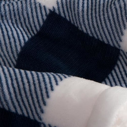 Elegant Comfort Ultra Soft Reversible Buffalo Plaid Flannel Sherpa Blanket - Cozy Silky Checkered Fleece Throw for Couch, Bed - Plush Fuzzy Warm Winter Blanket for Gift, Queen, Navy